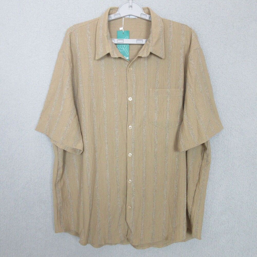 Vatpave Shirt Mens XL Tan Textured Short Sleeve Button Front Pocket Casual